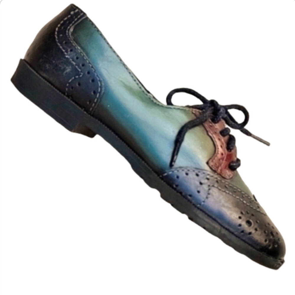 Vintage Toddler Girl Multi-Colored Lace-Up Wingtip Oxford Shoes